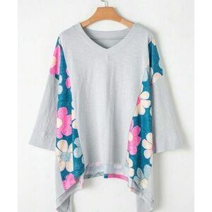 SHEIN light blue Floral V-Neck Tunic